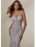 Strapless Lace Tulle Glitter Wedding Dress With Detachable Sleeves